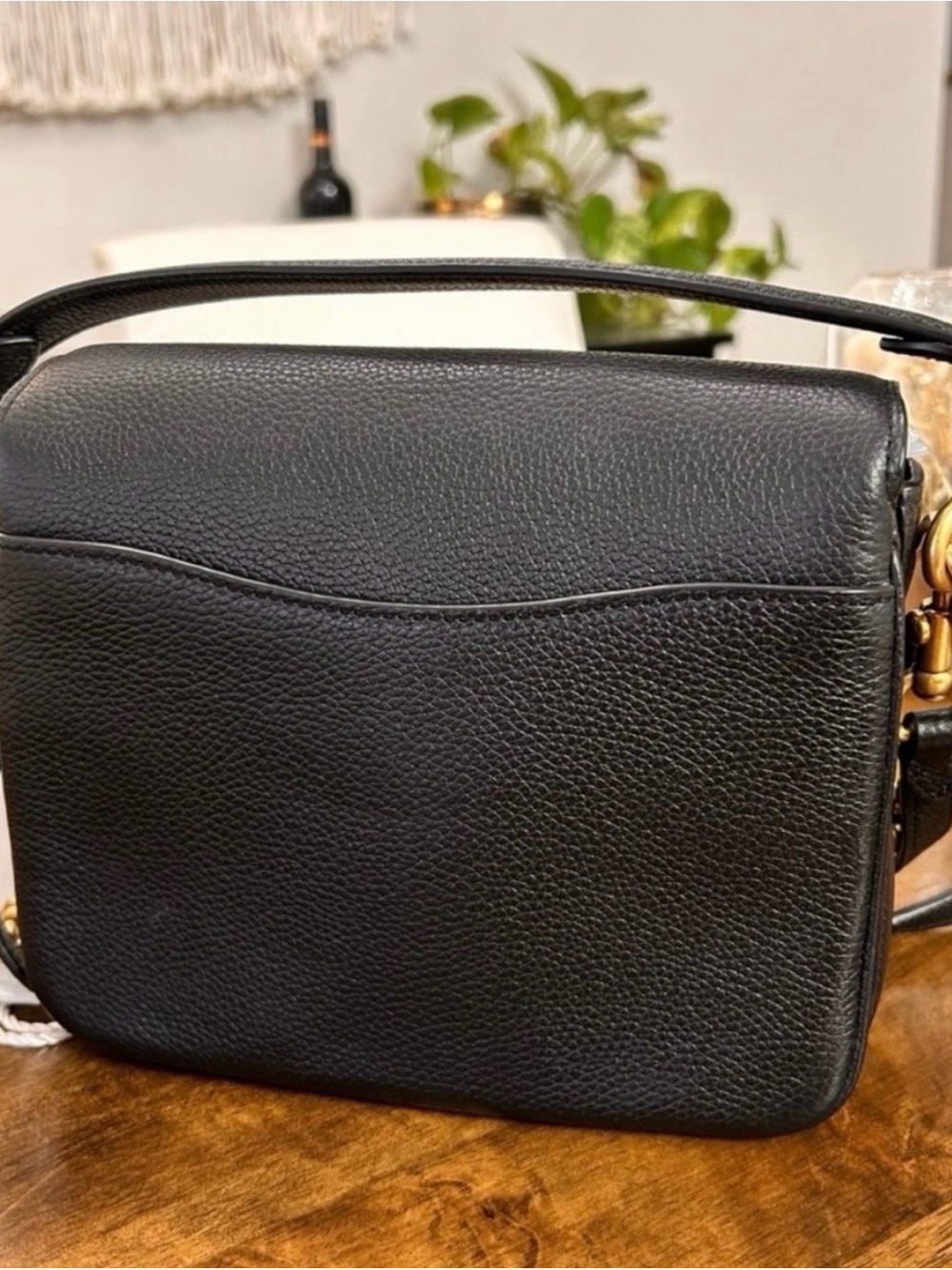 Coach Black Pebbled Leather Crossbody with Gold Turnlock and Chain - Picture 3 of 8
